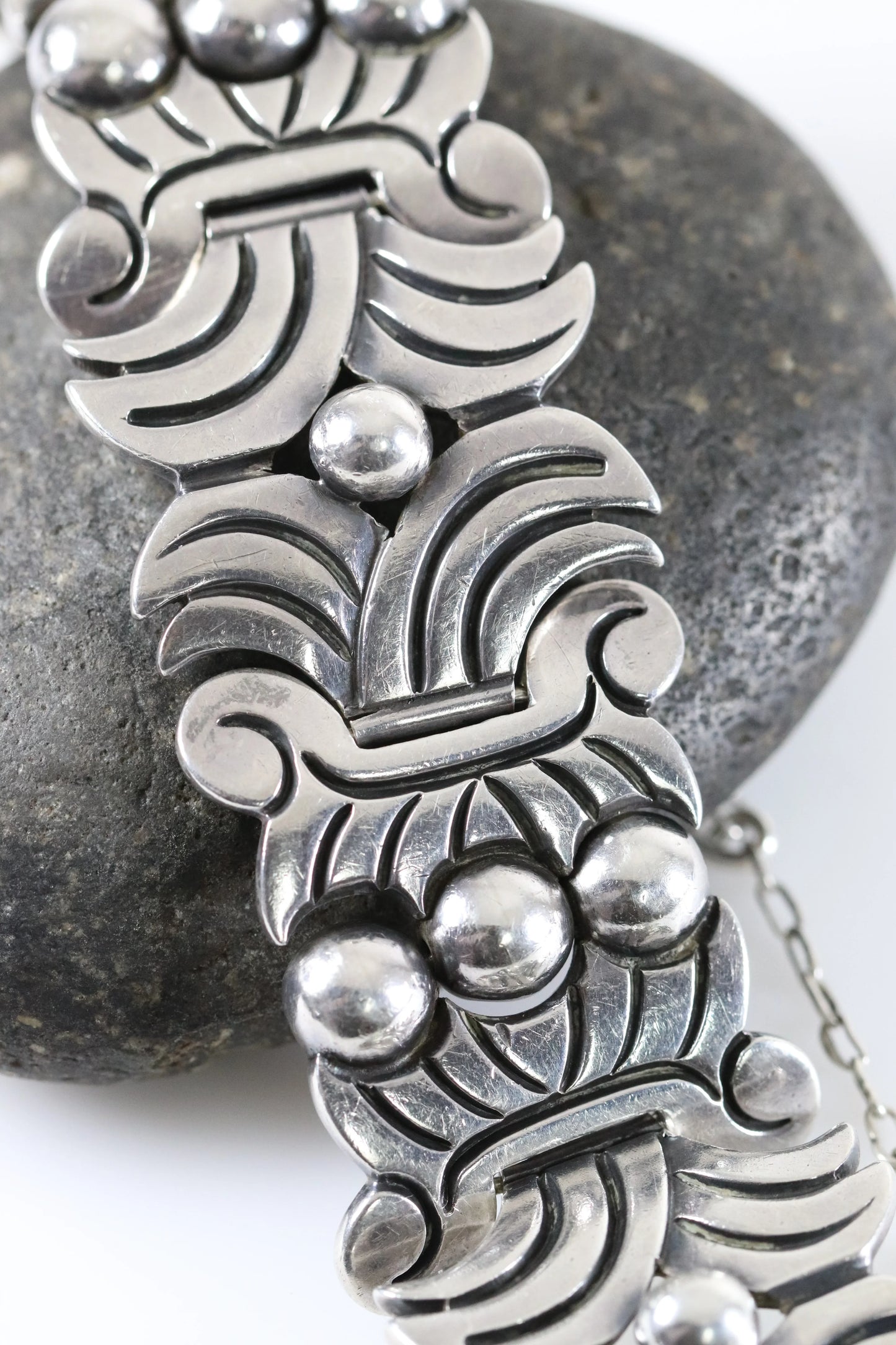 Vintage Hector Aguilar Jewelry | Aztec Panel Chunky Bracelet Taxco - Carmel Fine Silver Jewelry