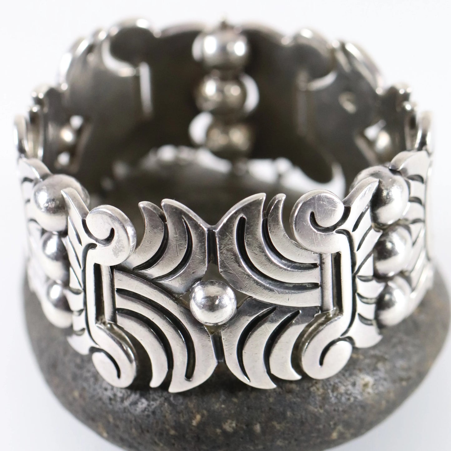 Vintage Hector Aguilar Jewelry | Aztec Panel Chunky Bracelet Taxco - Carmel Fine Silver Jewelry
