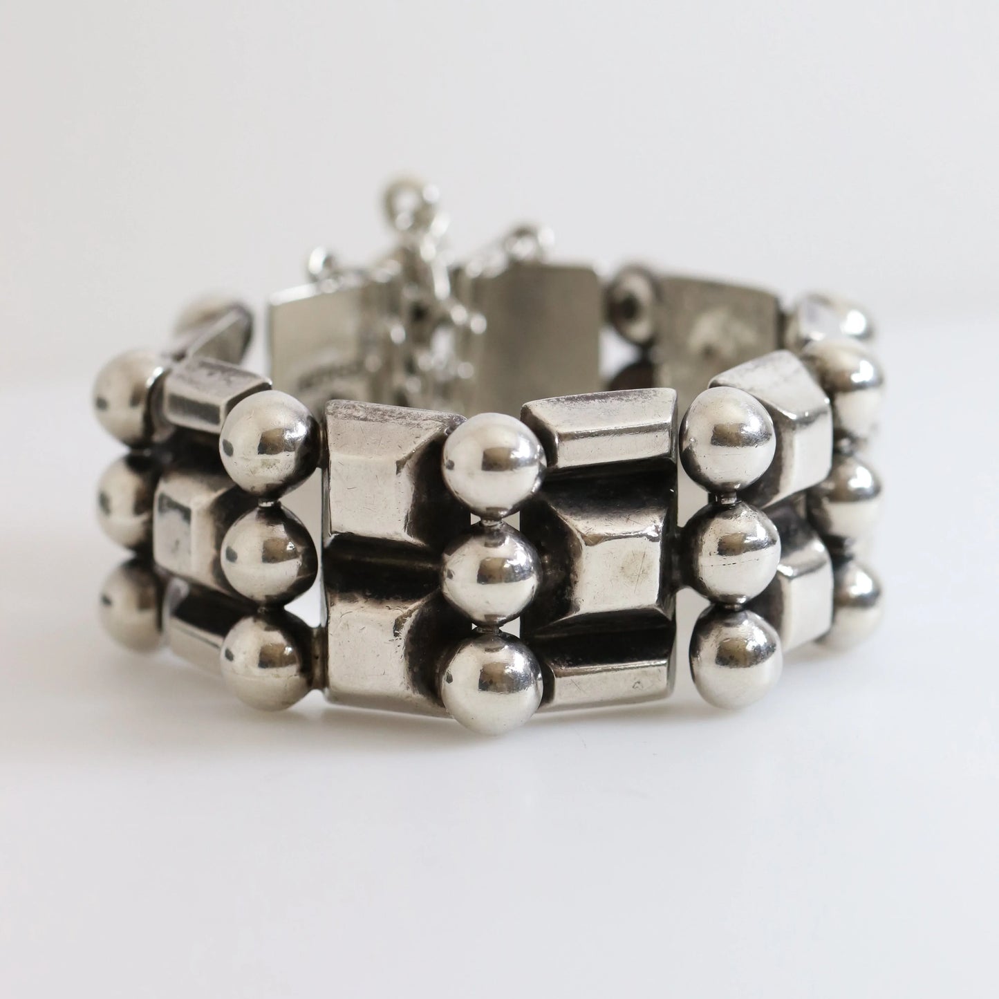 Vintage Hector Aguilar Jewelry | Ball and Bar Panel Bracelet 940 Mexico - Carmel Fine Silver Jewelry