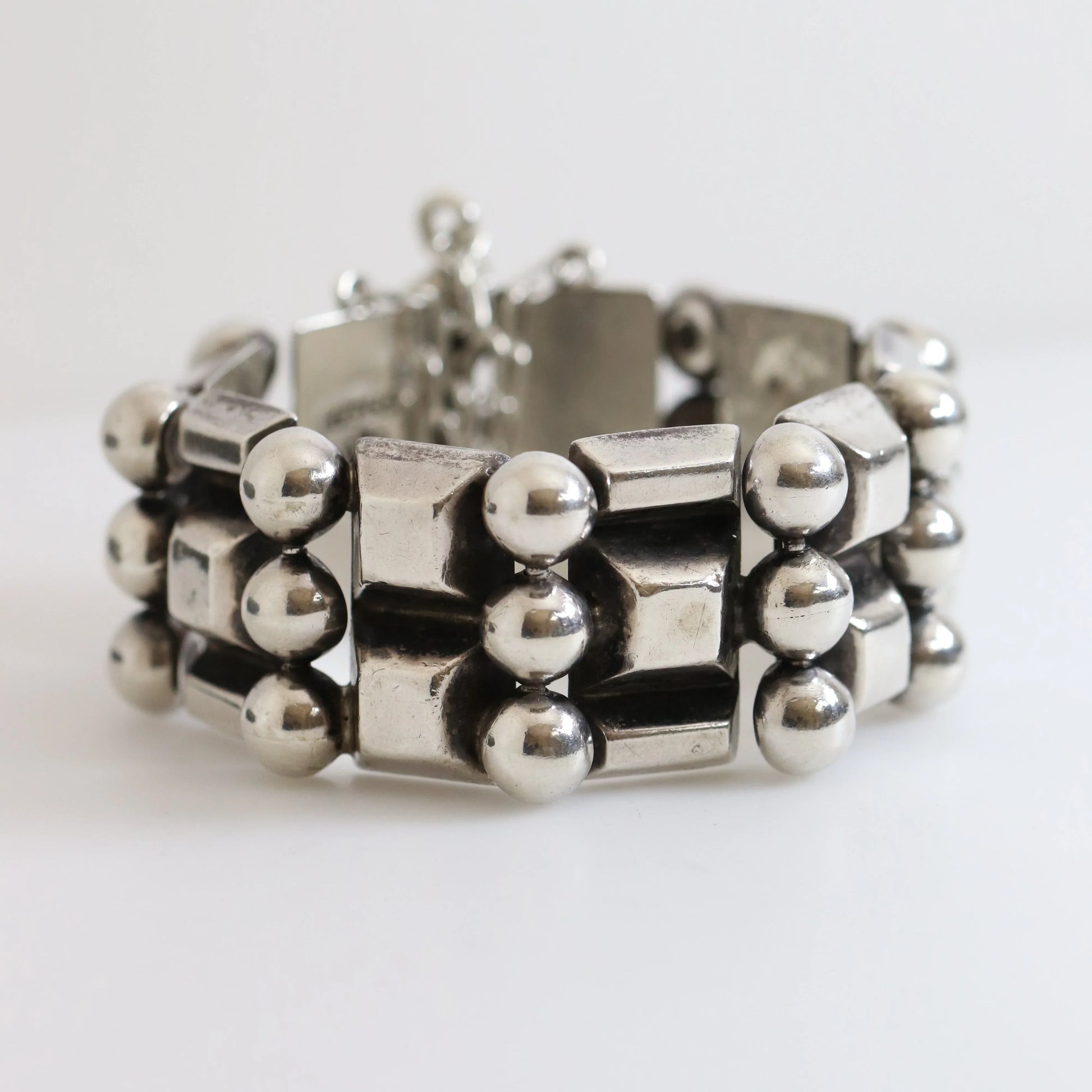 Vintage Hector Aguilar Jewelry | Ball and Bar Panel Bracelet 940 Mexico - Carmel Fine Silver Jewelry
