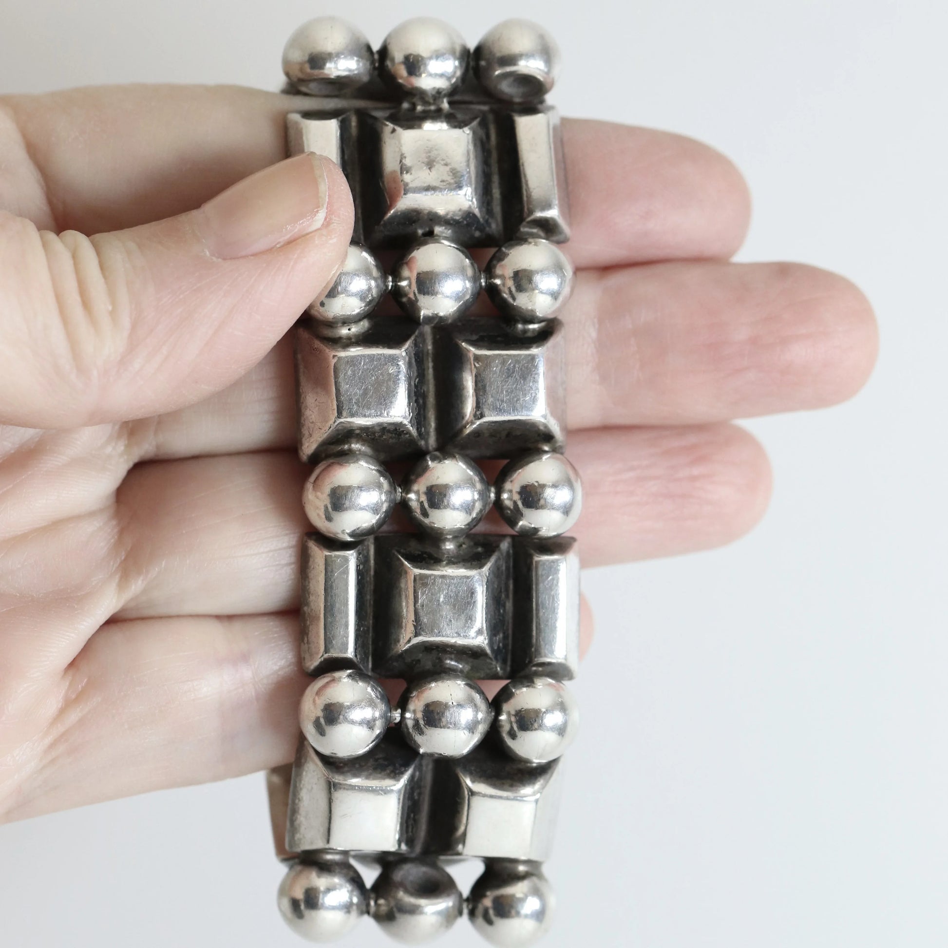 Vintage Hector Aguilar Jewelry | Ball and Bar Panel Bracelet 940 Mexico - Carmel Fine Silver Jewelry