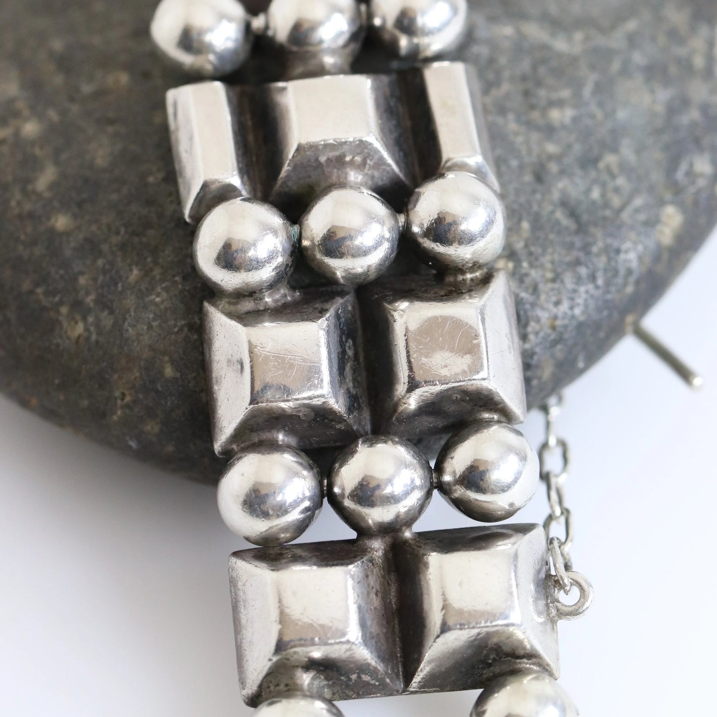 Vintage Hector Aguilar Jewelry | Ball and Bar Panel Bracelet 940 Mexico - Carmel Fine Silver Jewelry