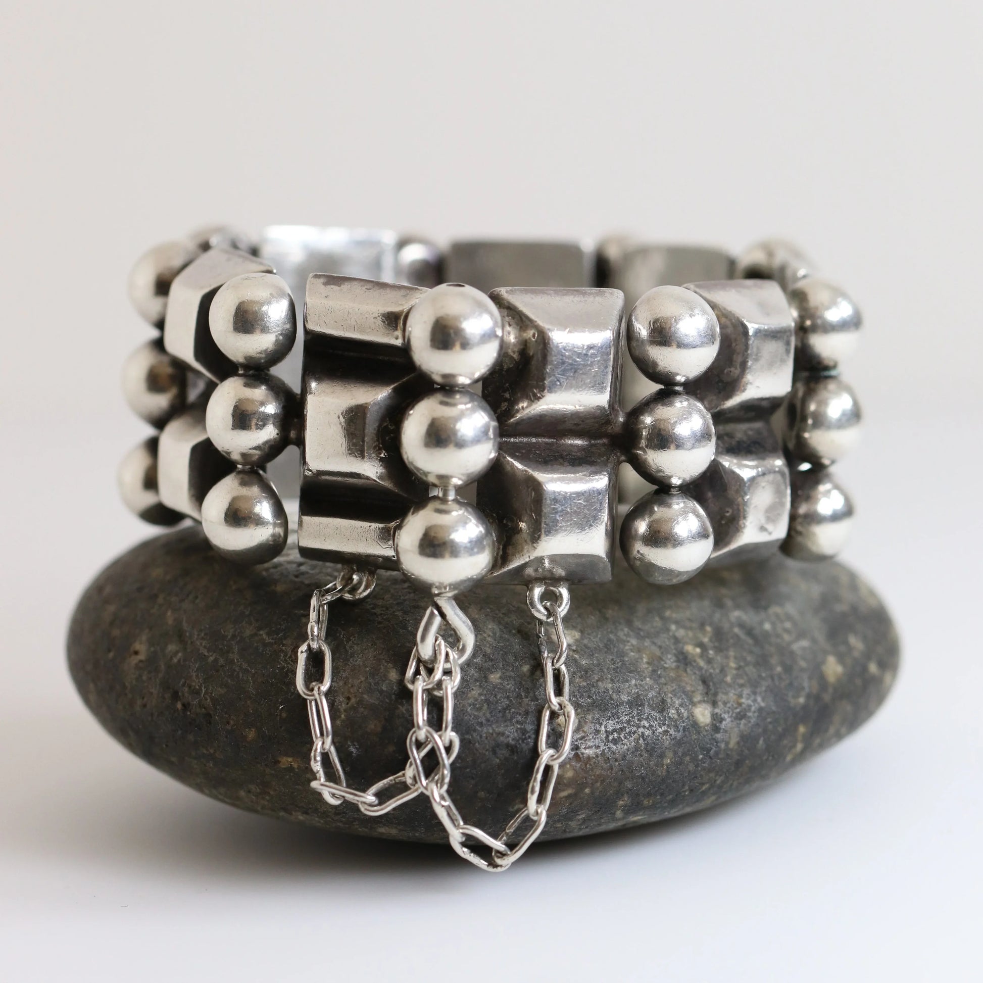 Vintage Hector Aguilar Jewelry | Ball and Bar Panel Bracelet 940 Mexico - Carmel Fine Silver Jewelry