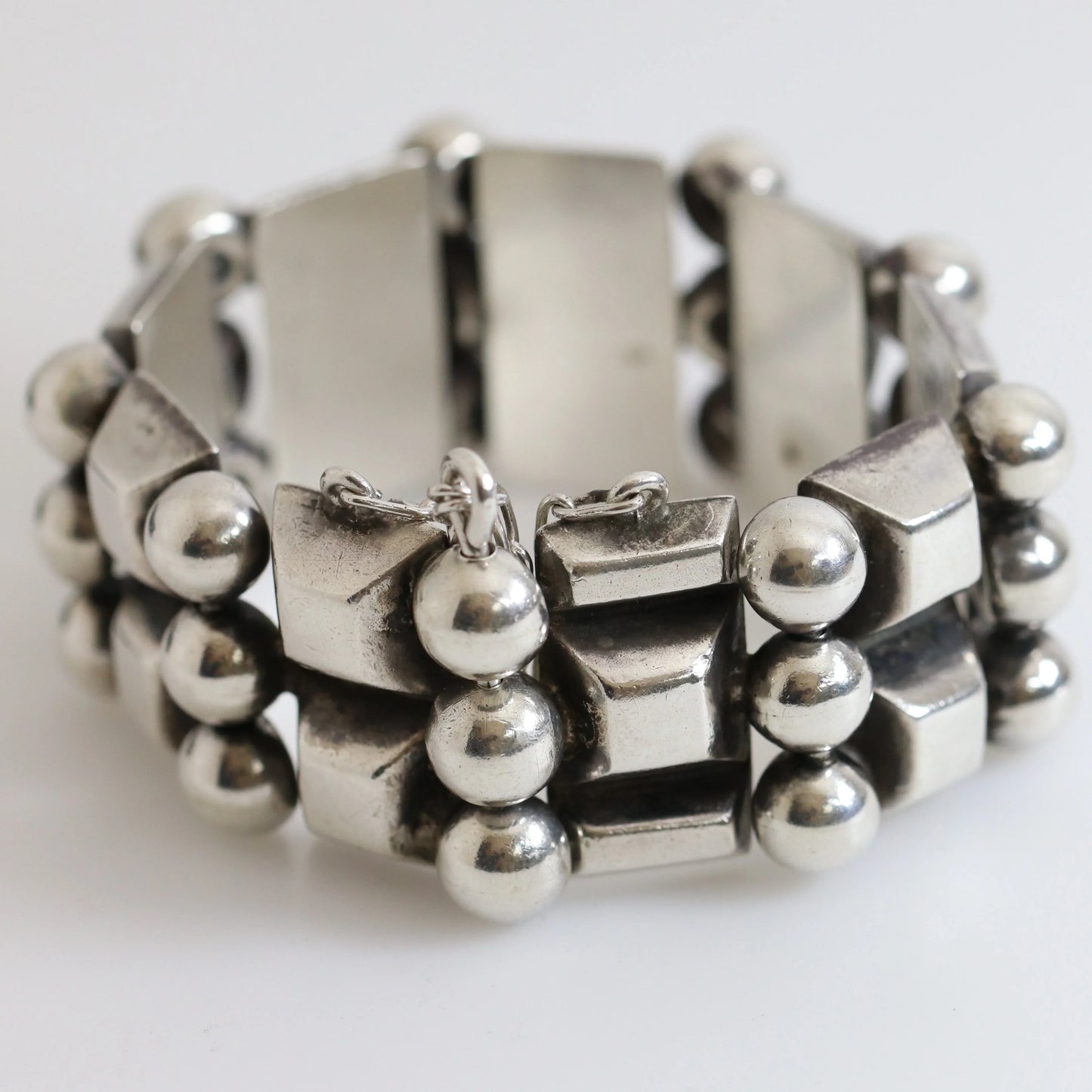 Vintage Hector Aguilar Jewelry | Ball and Bar Panel Bracelet 940 Mexico - Carmel Fine Silver Jewelry