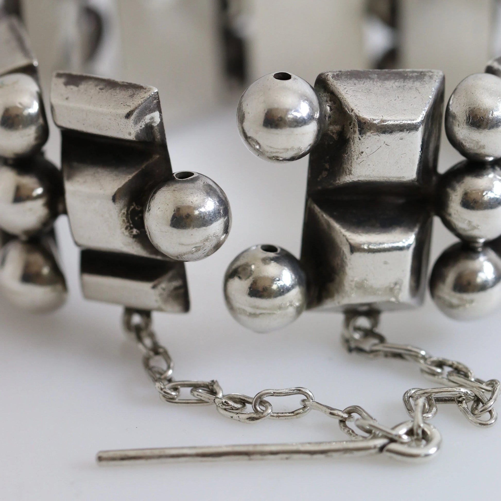 Vintage Hector Aguilar Jewelry | Ball and Bar Panel Bracelet 940 Mexico - Carmel Fine Silver Jewelry