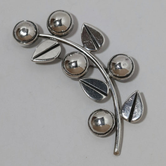 Vintage Hector Aguilar Jewelry | Berry and Leaf Brooch Taxco Mexico - Carmel Fine Silver Jewelry
