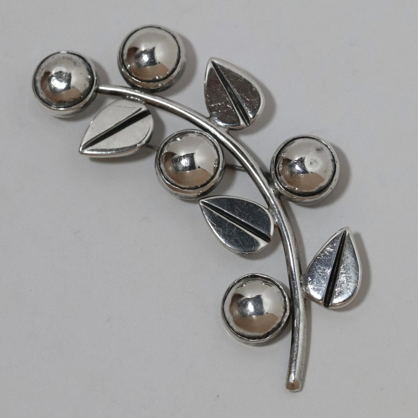 Vintage Hector Aguilar Jewelry | Berry and Leaf Brooch Taxco Mexico - Carmel Fine Silver Jewelry
