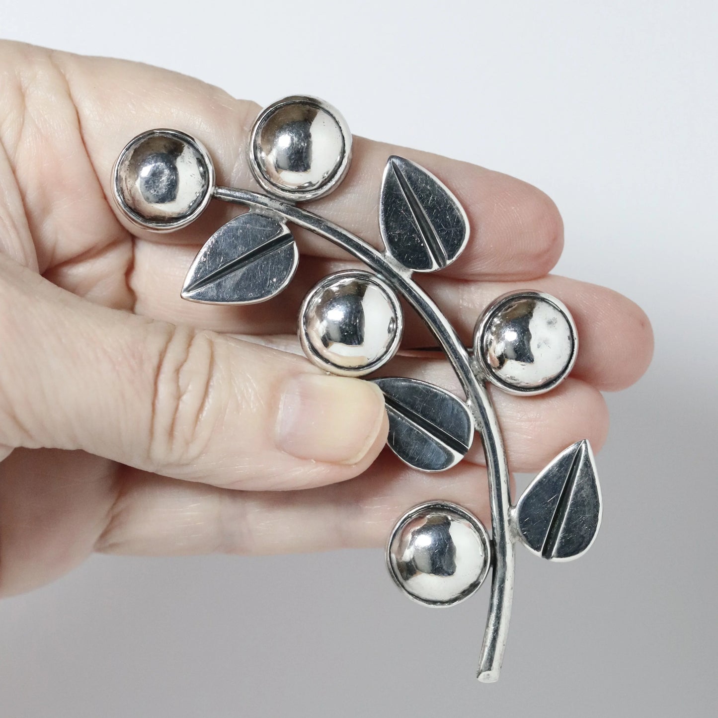 Vintage Hector Aguilar Jewelry | Berry and Leaf Brooch Taxco Mexico - Carmel Fine Silver Jewelry