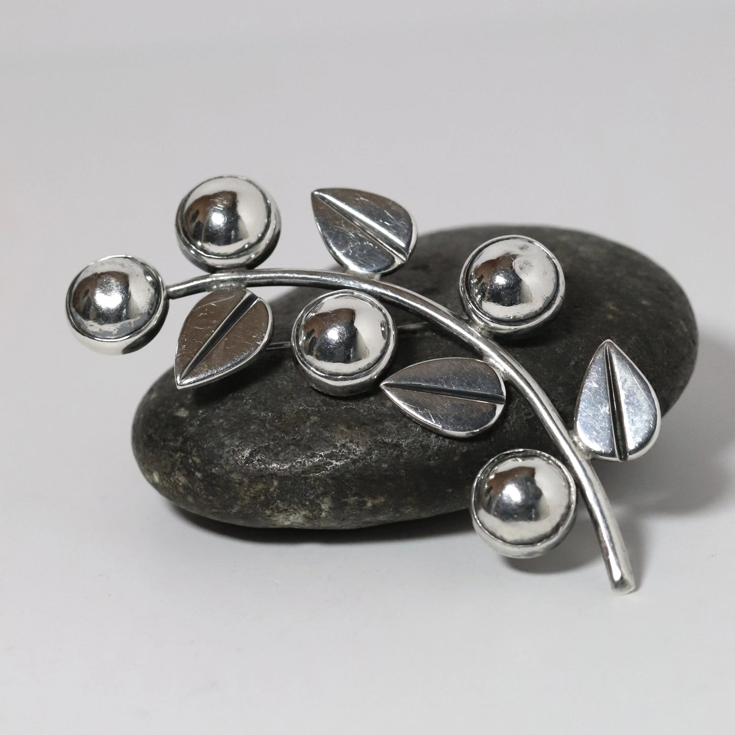 Vintage Hector Aguilar Jewelry | Berry and Leaf Brooch Taxco Mexico - Carmel Fine Silver Jewelry
