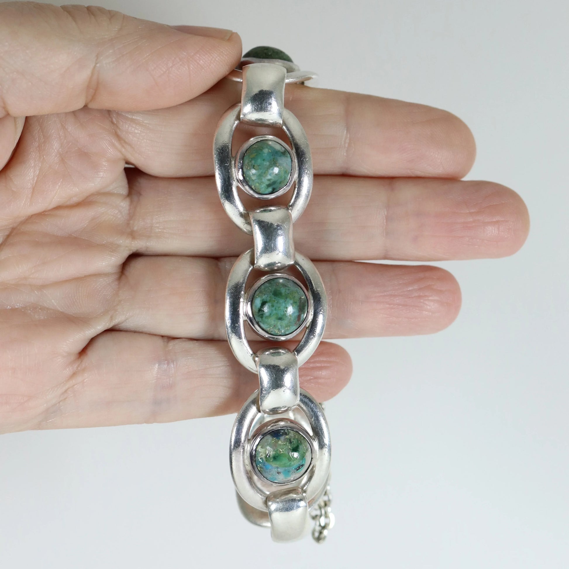 Vintage Hector Aguilar Jewelry | Hector Aguilar Modernist Azurite Bracelet 940 Mexico - Carmel Fine Silver Jewelry