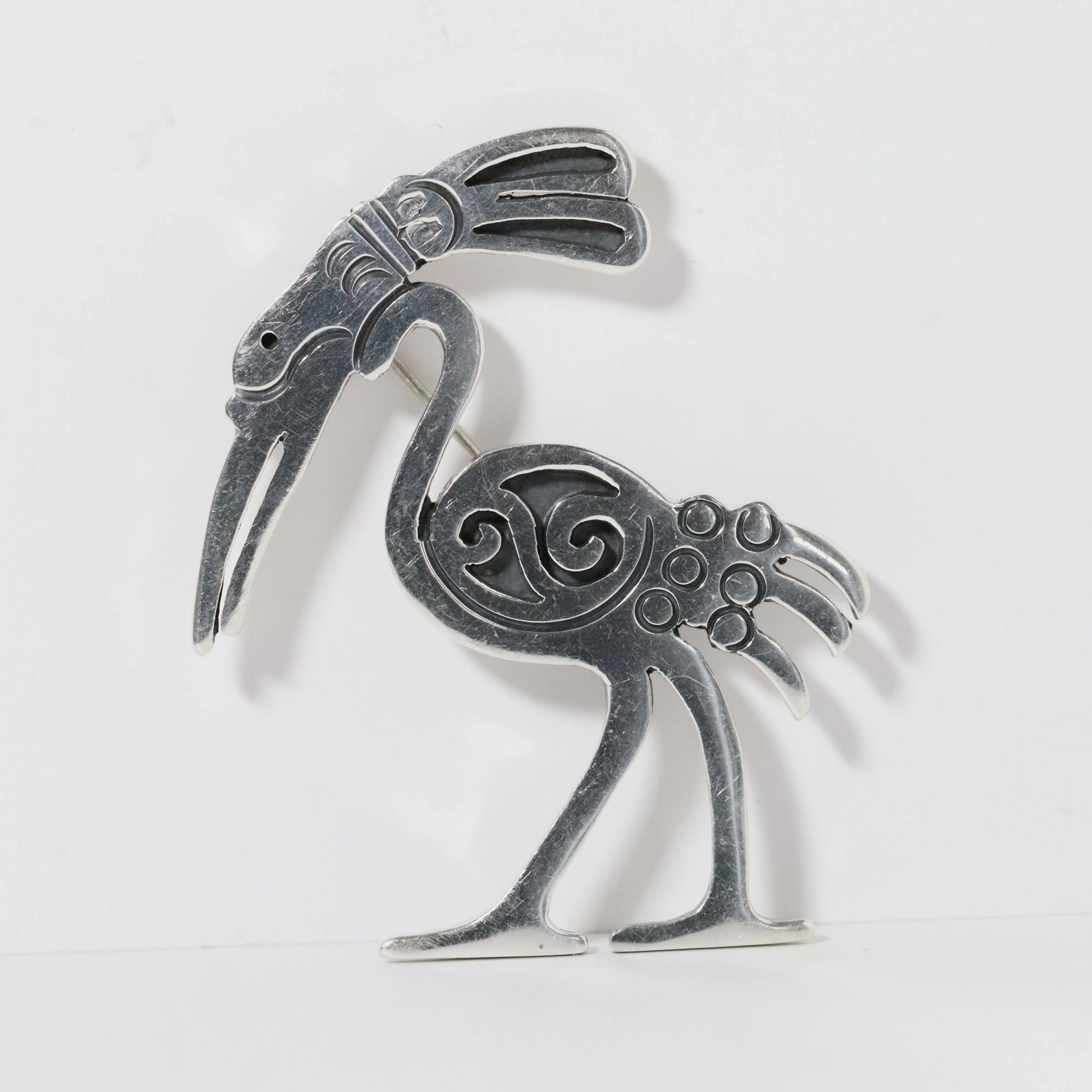 Vintage Hector Aguilar Jewelry | Mid-Century Modernist Stork Brooch Taxco Mexico - Carmel Fine Silver Jewelry