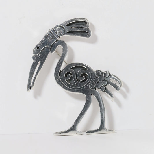 Vintage Hector Aguilar Jewelry | Mid-Century Modernist Stork Brooch Taxco Mexico - Carmel Fine Silver Jewelry
