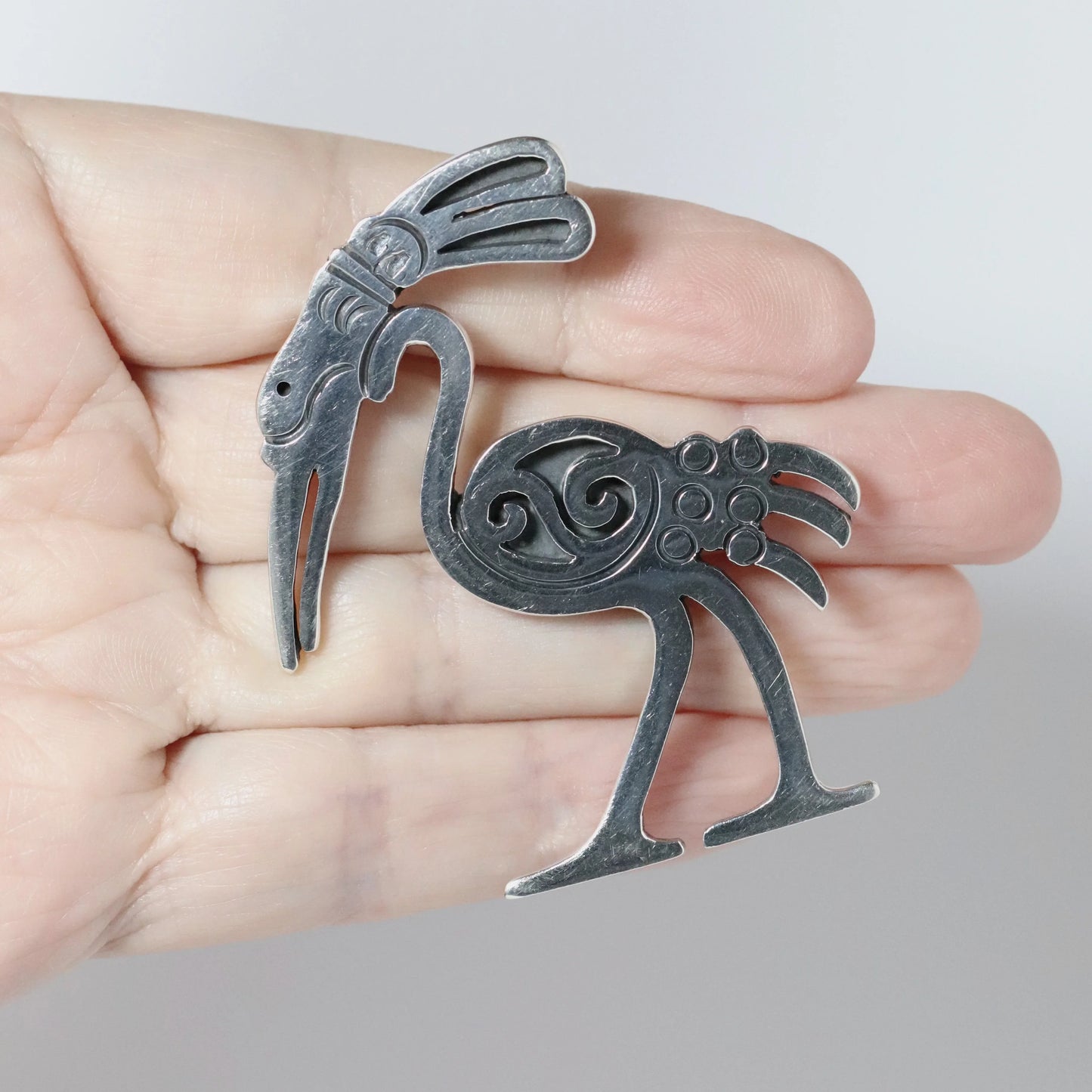 Vintage Hector Aguilar Jewelry | Mid-Century Modernist Stork Brooch Taxco Mexico - Carmel Fine Silver Jewelry
