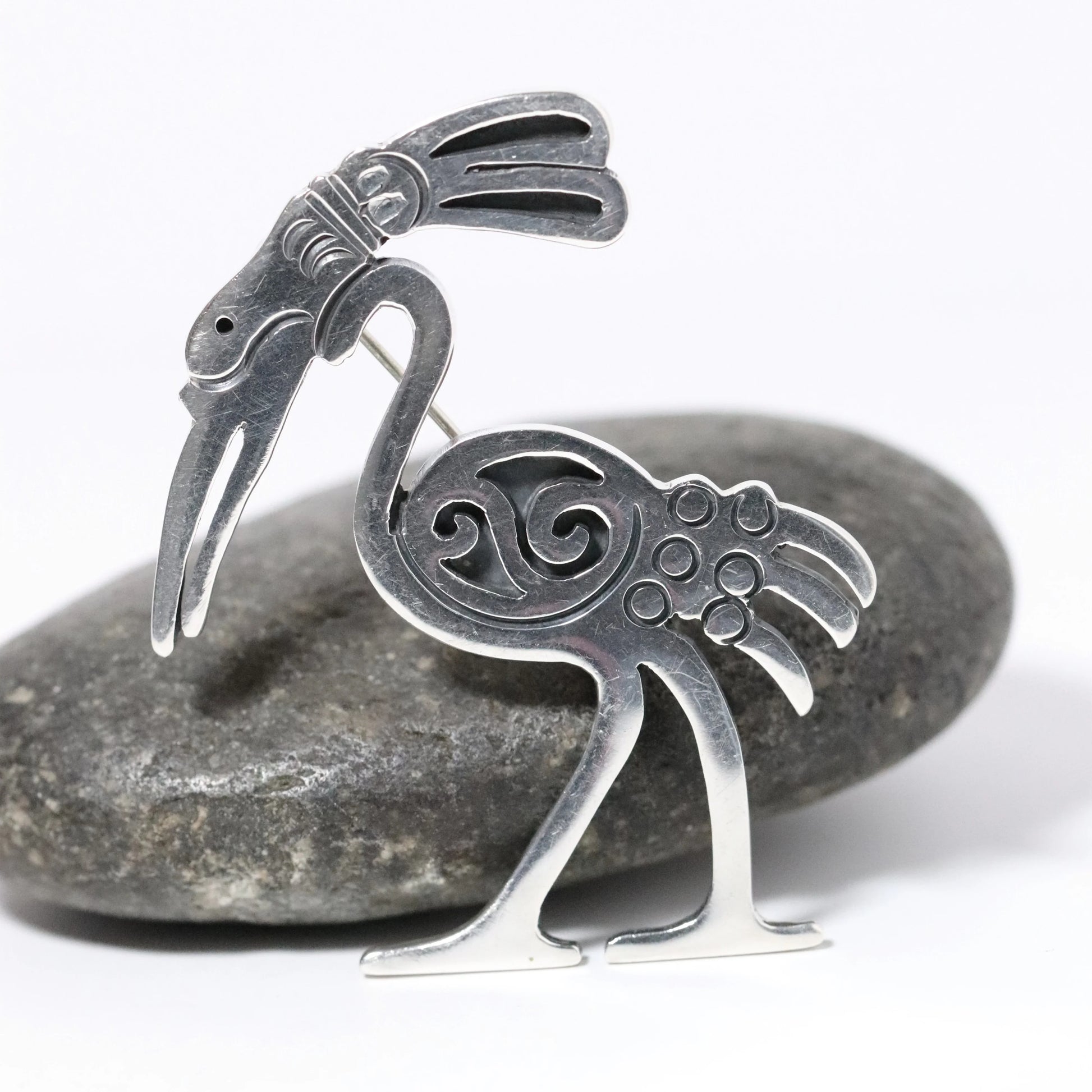 Vintage Hector Aguilar Jewelry | Mid-Century Modernist Stork Brooch Taxco Mexico - Carmel Fine Silver Jewelry