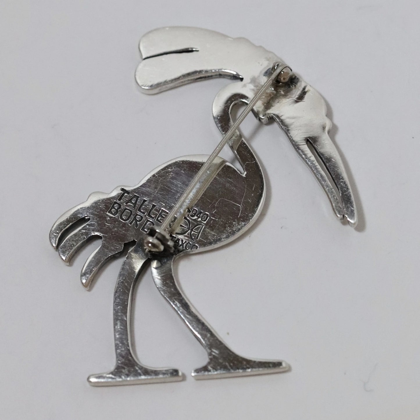 Vintage Hector Aguilar Jewelry | Mid-Century Modernist Stork Brooch Taxco Mexico - Carmel Fine Silver Jewelry