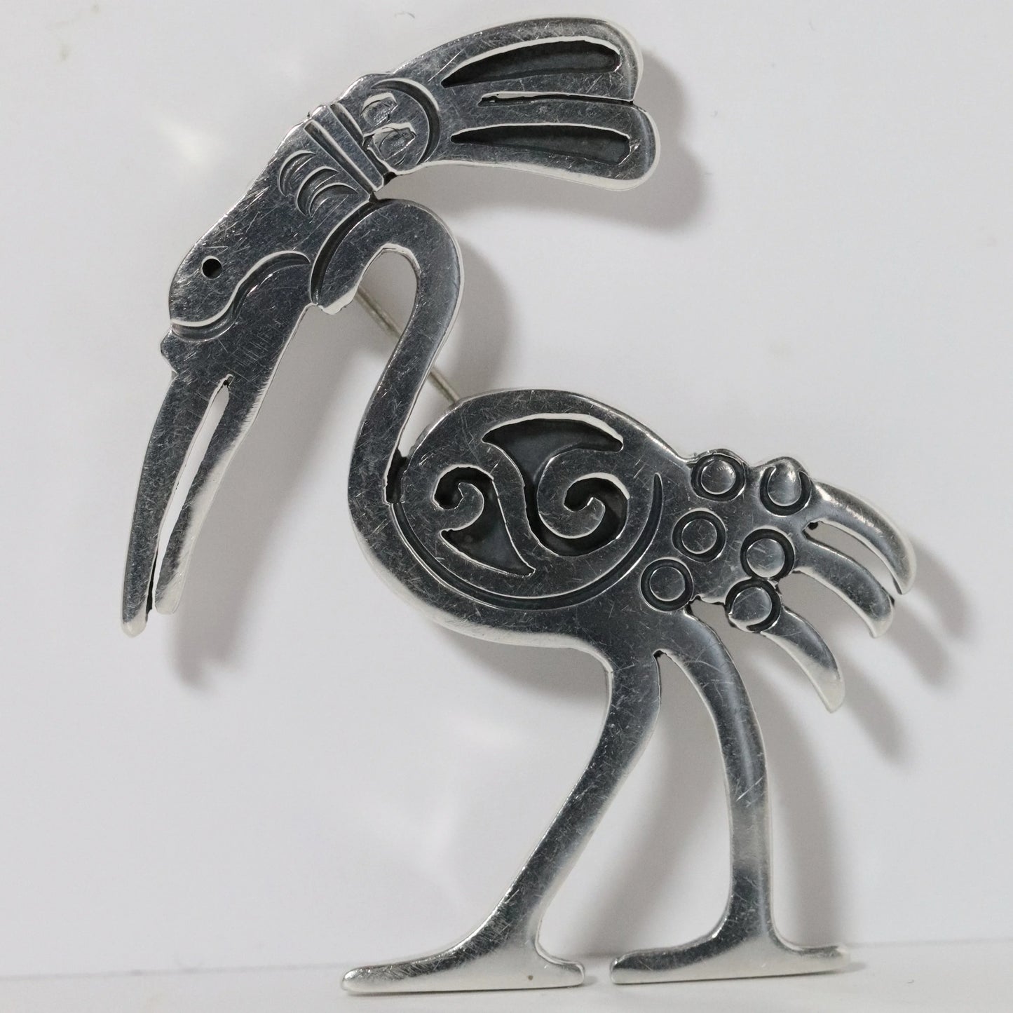 Vintage Hector Aguilar Jewelry | Mid-Century Modernist Stork Brooch Taxco Mexico - Carmel Fine Silver Jewelry