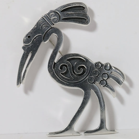 Vintage Hector Aguilar Jewelry | Mid-Century Modernist Stork Brooch Taxco Mexico - Carmel Fine Silver Jewelry