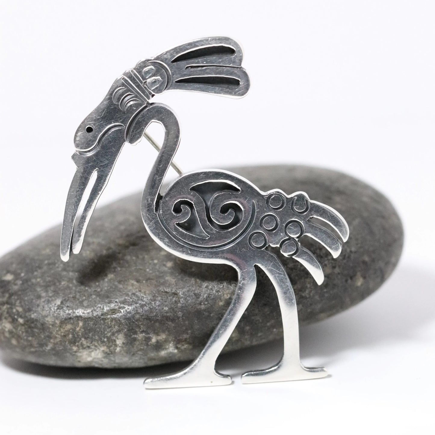 Vintage Hector Aguilar Jewelry | Mid-Century Modernist Stork Brooch Taxco Mexico - Carmel Fine Silver Jewelry