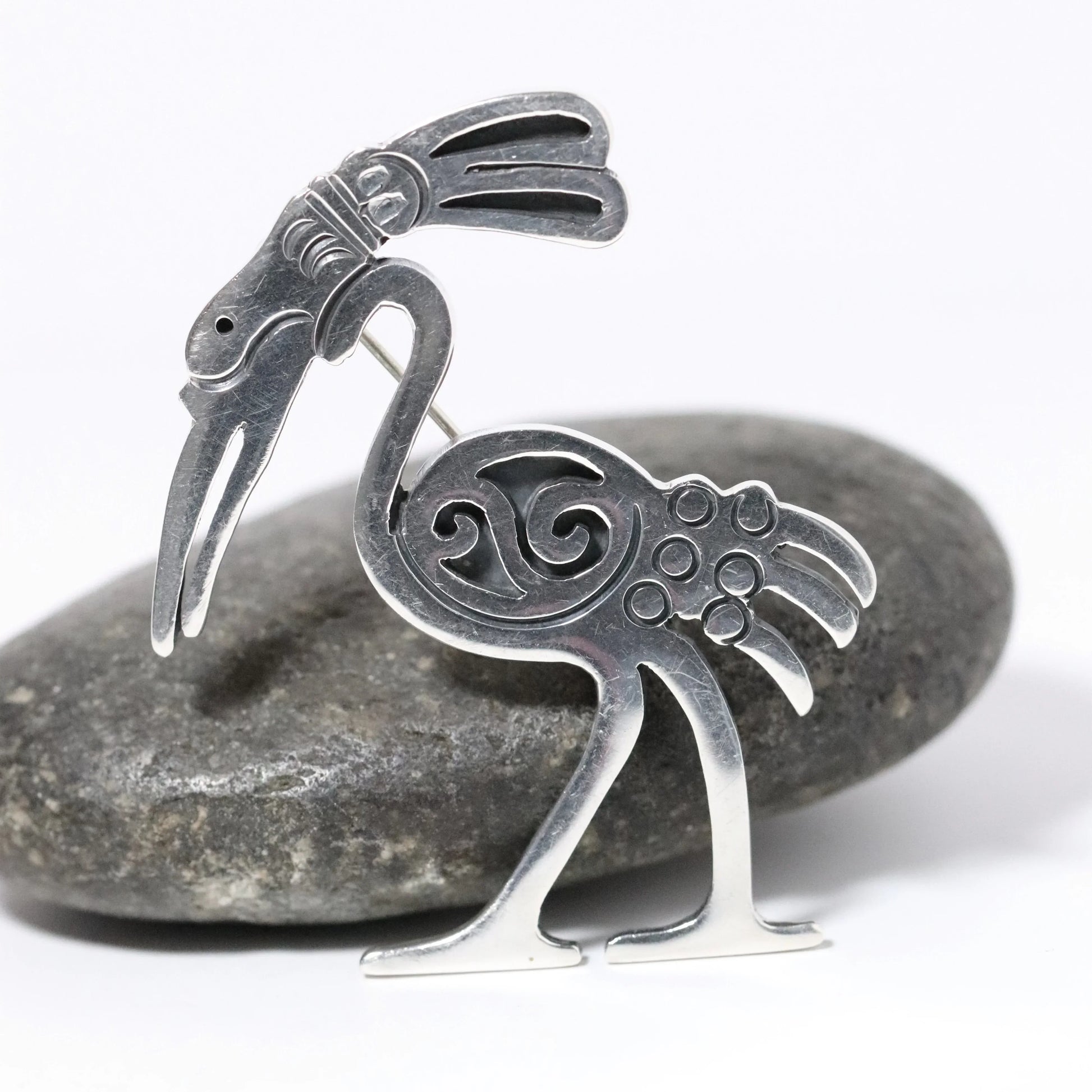 Vintage Hector Aguilar Jewelry | Mid-Century Modernist Stork Brooch Taxco Mexico - Carmel Fine Silver Jewelry