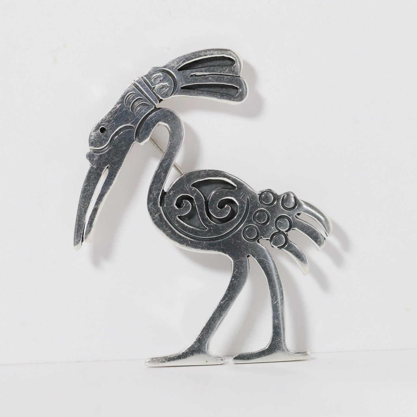 Vintage Hector Aguilar Jewelry | Mid-Century Modernist Stork Brooch Taxco Mexico - Carmel Fine Silver Jewelry
