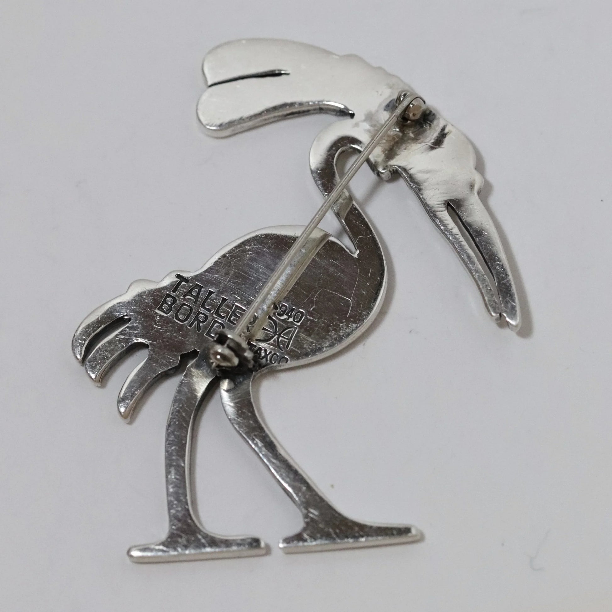 Vintage Hector Aguilar Jewelry | Mid-Century Modernist Stork Brooch Taxco Mexico - Carmel Fine Silver Jewelry