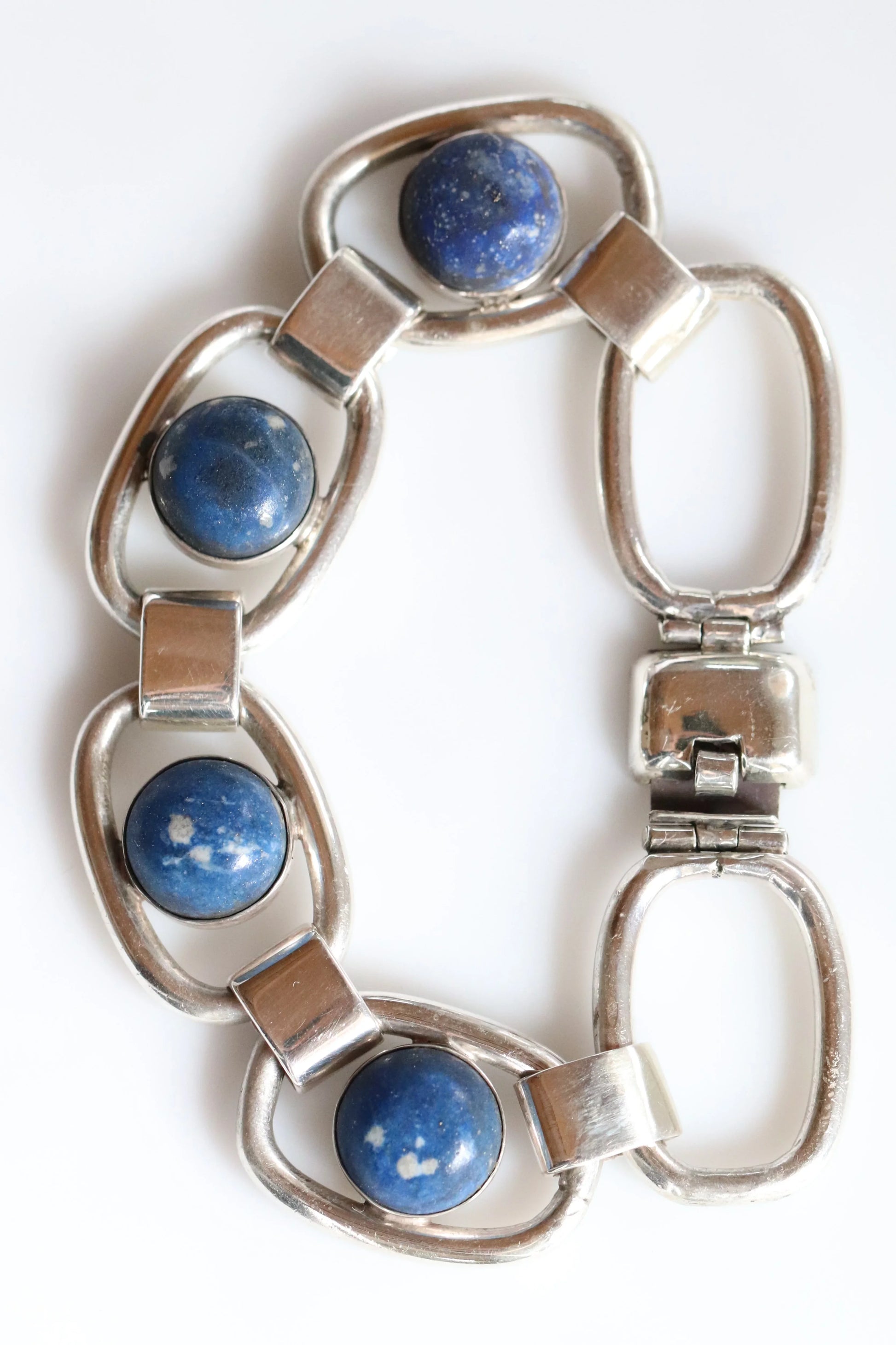 Vintage Hector Aguilar Jewelry | Modernist Lapis Lazuli Bracelet 940 Mexico - Carmel Fine Silver Jewelry