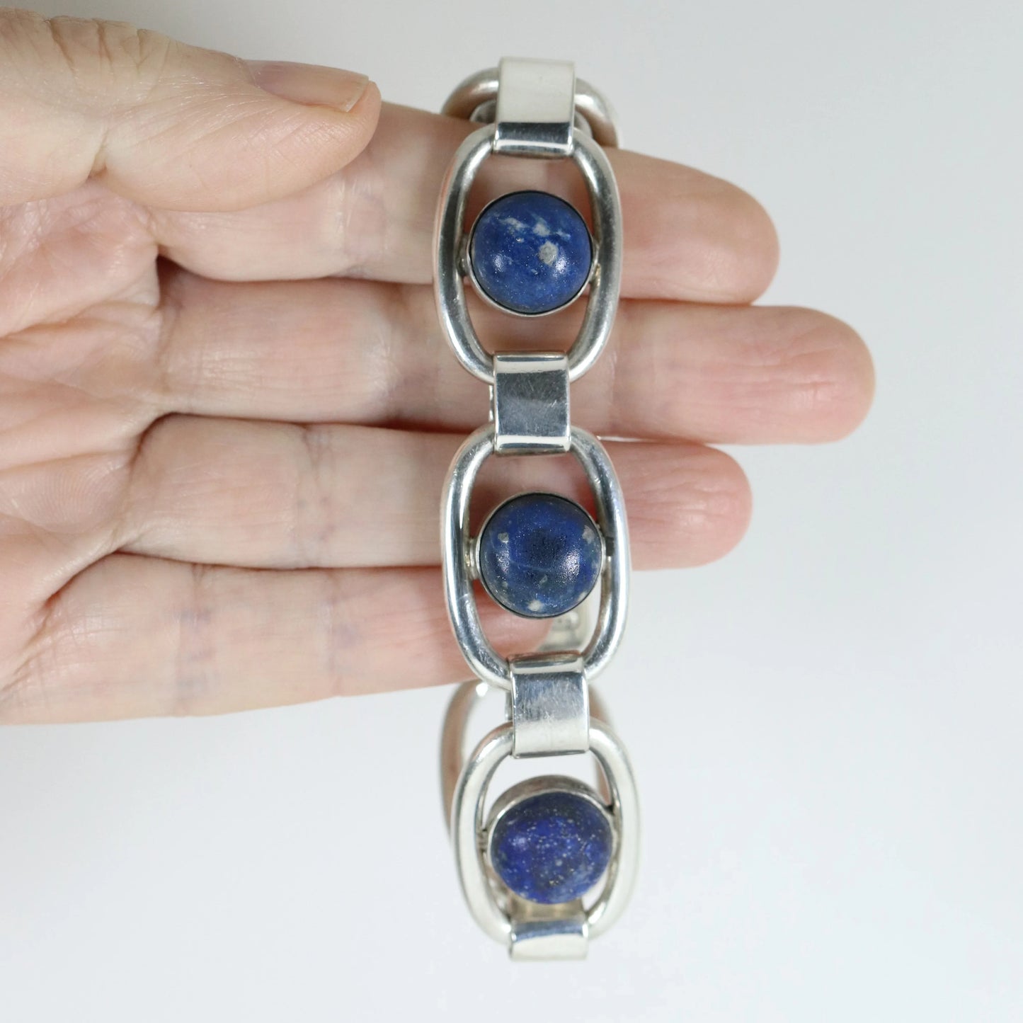 Vintage Hector Aguilar Jewelry | Modernist Lapis Lazuli Bracelet 940 Mexico - Carmel Fine Silver Jewelry