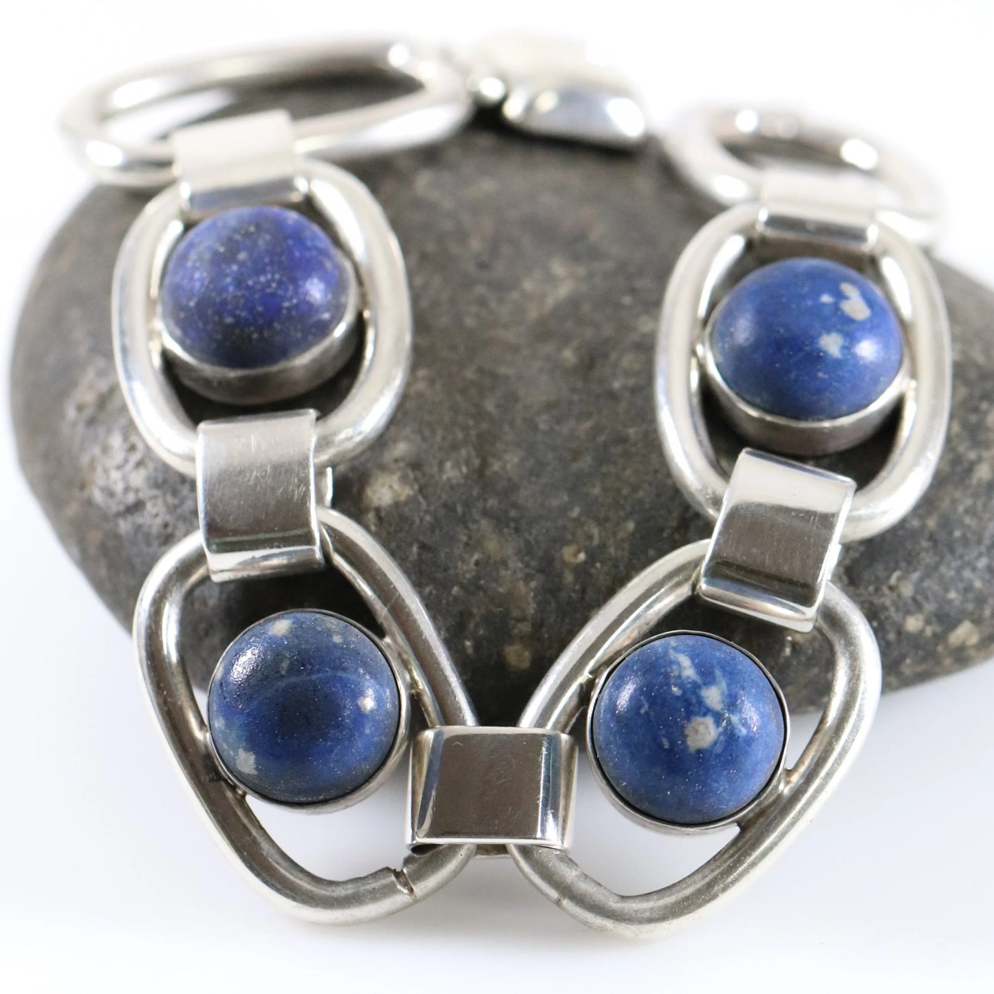 Vintage Hector Aguilar Jewelry | Modernist Lapis Lazuli Bracelet 940 Mexico - Carmel Fine Silver Jewelry
