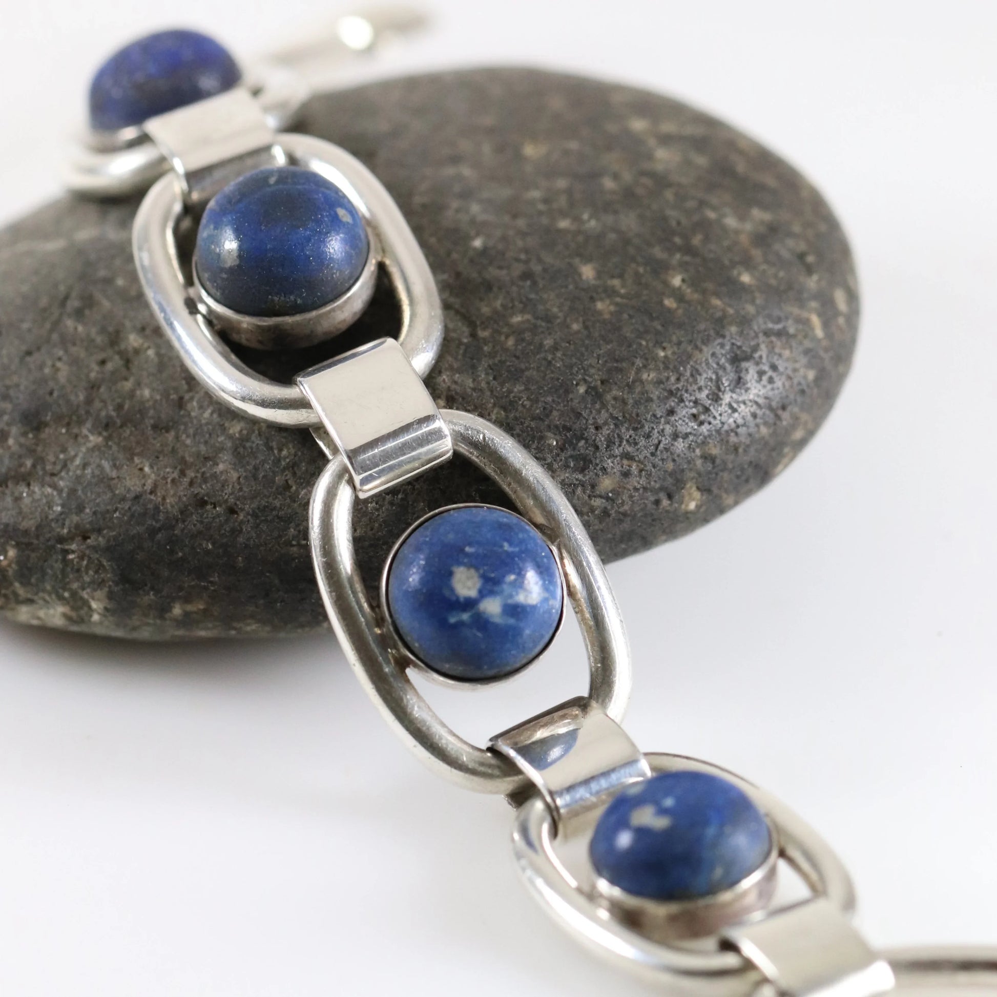 Vintage Hector Aguilar Jewelry | Modernist Lapis Lazuli Bracelet 940 Mexico - Carmel Fine Silver Jewelry