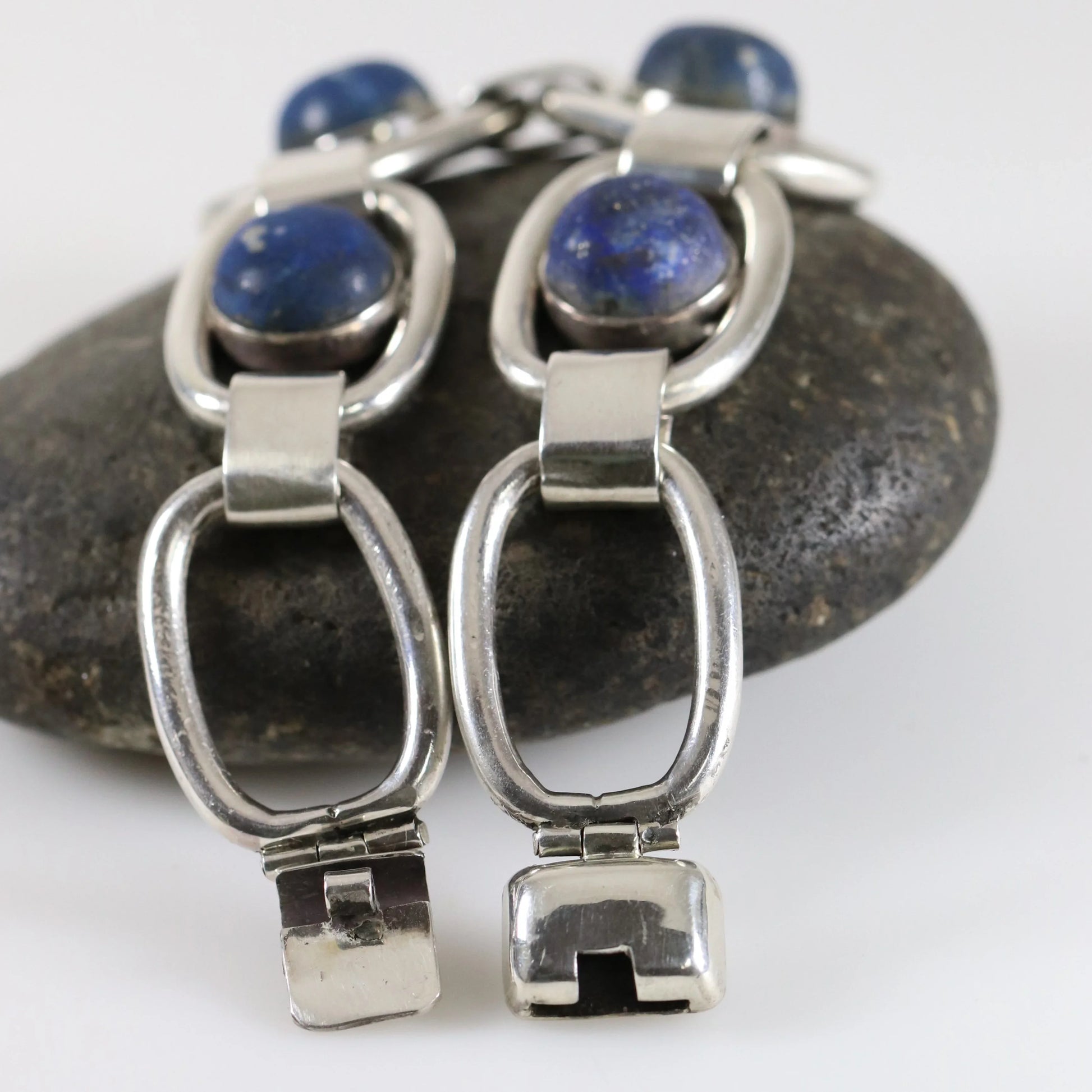 Vintage Hector Aguilar Jewelry | Modernist Lapis Lazuli Bracelet 940 Mexico - Carmel Fine Silver Jewelry