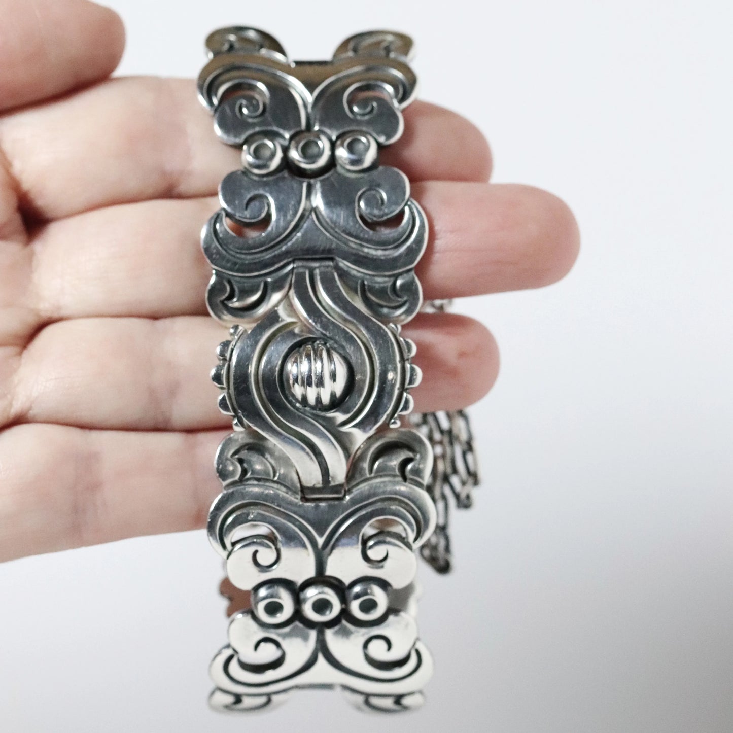 Vintage Hector Aguilar Jewelry | Ornate Panel Statement Bracelet Taxco Mexico - Carmel Fine Silver Jewelry