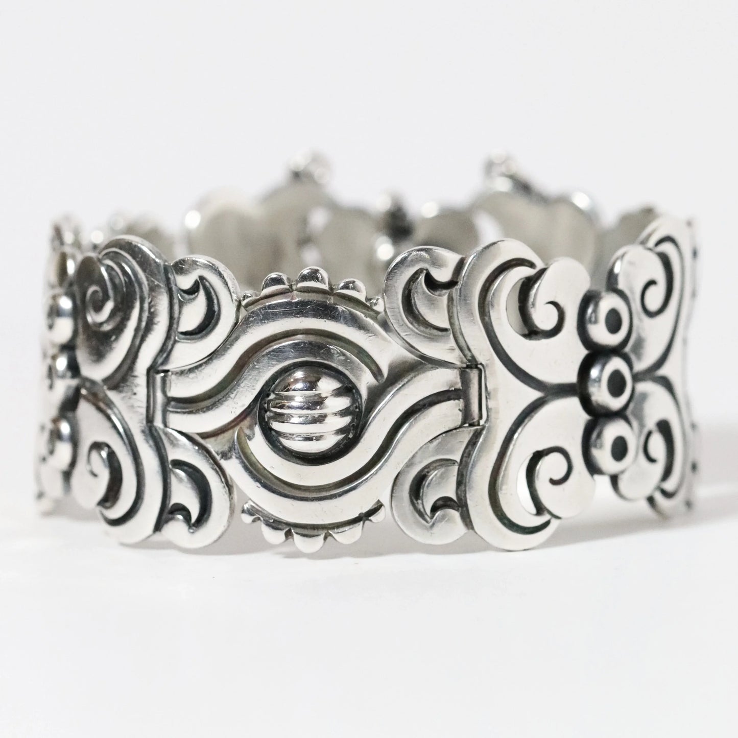 Vintage Hector Aguilar Jewelry | Ornate Panel Statement Bracelet Taxco Mexico - Carmel Fine Silver Jewelry