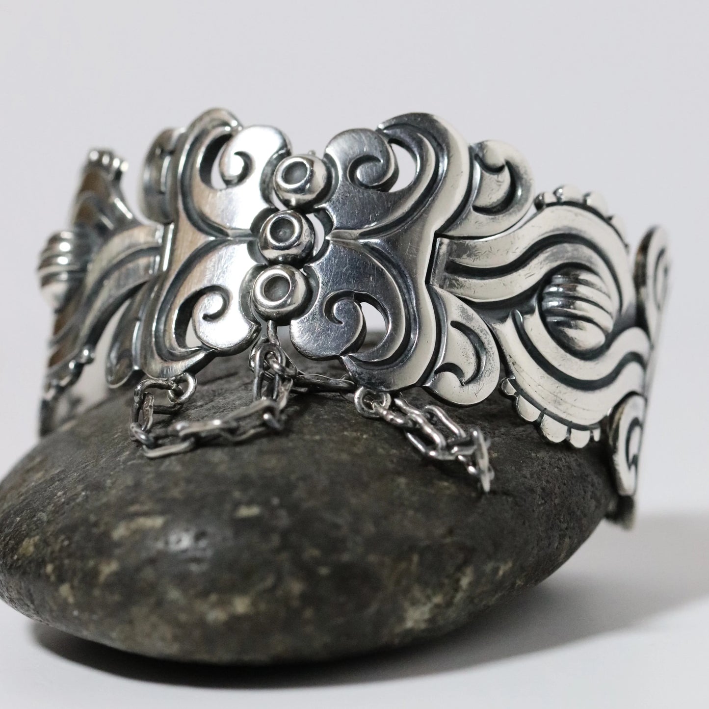 Vintage Hector Aguilar Jewelry | Ornate Panel Statement Bracelet Taxco Mexico - Carmel Fine Silver Jewelry