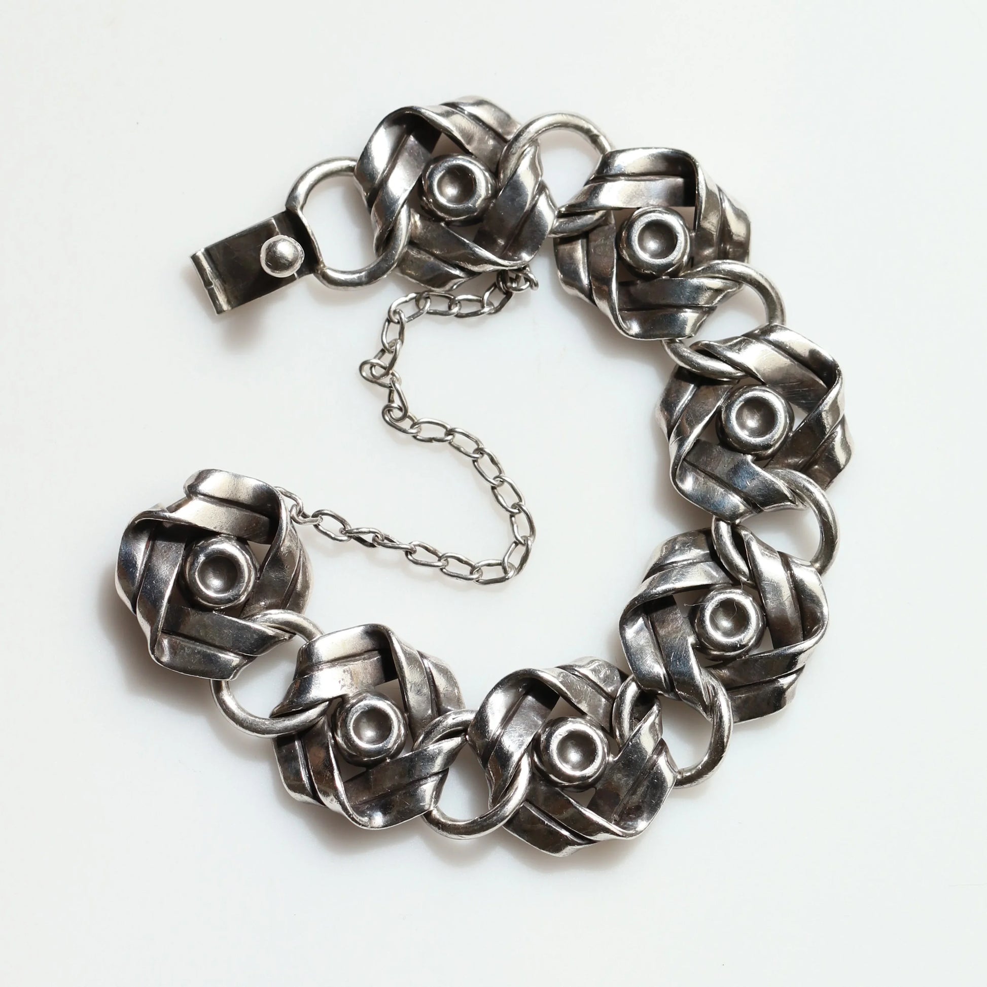 Vintage Hector Aguilar Jewelry | Ribbon Panel 940 Sterling Silver Link Bracelet Mexico - Carmel Fine Silver Jewelry
