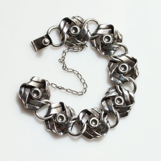 Taxco Hector Aguilar Ribbon Panel Link Bracelet | Vintage Sterling Silver | Mid Century Mexico - Carmel FSJ