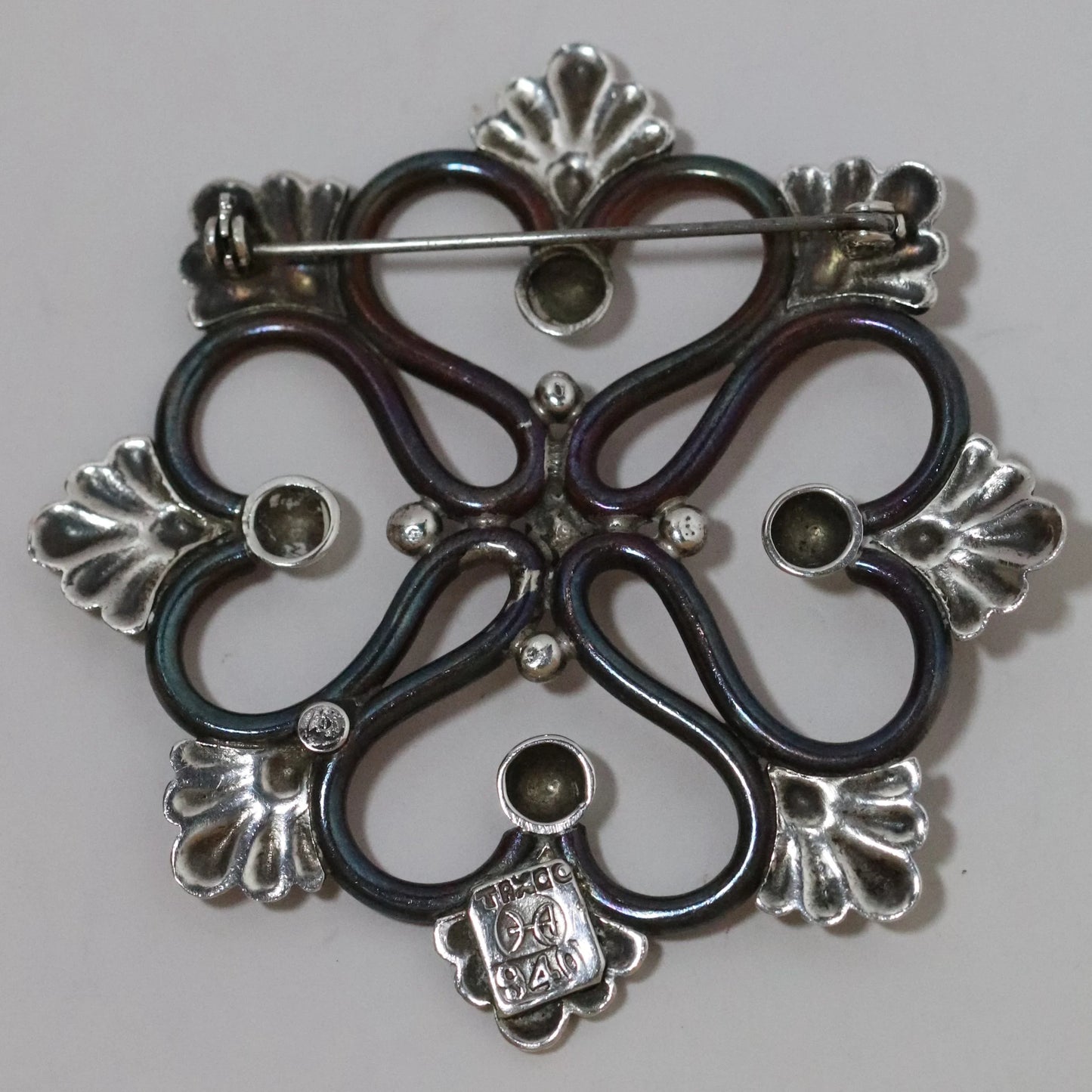 Vintage Hector Aguilar Jewelry | Sterling Silver and Copper Snowflake Brooch Taxco Mexico