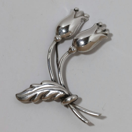 Vintage Hector Aguilar Jewelry | Tulip Floral Handcrafted Brooch Taxco Mexico - Carmel Fine Silver Jewelry