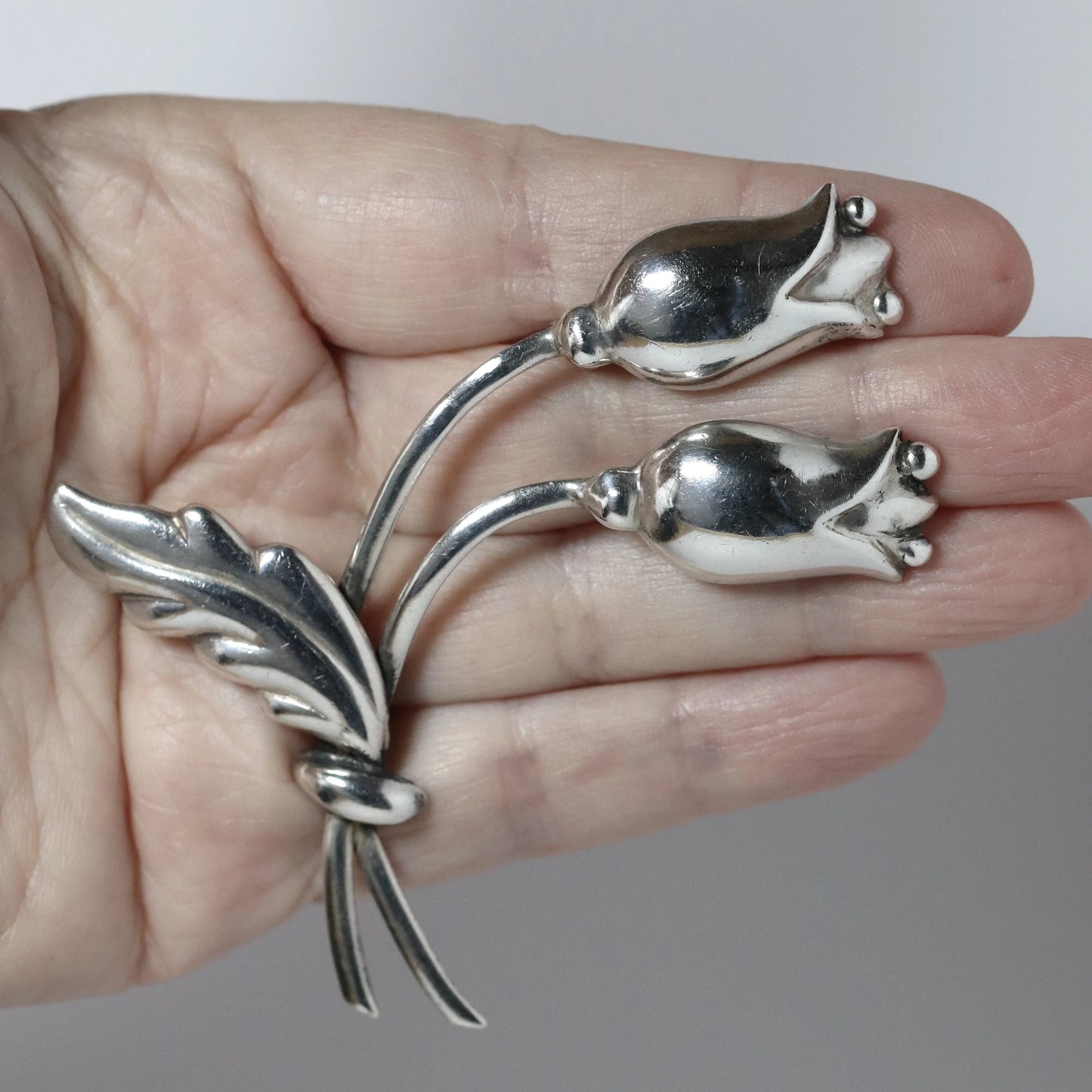Vintage Hector Aguilar Jewelry | Tulip Floral Handcrafted Brooch Taxco Mexico - Carmel Fine Silver Jewelry