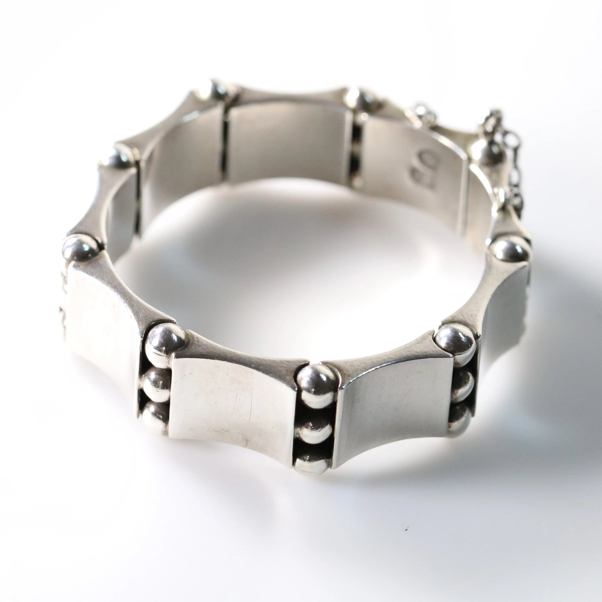 Vintage Hector Aguilar Taxco Jewelry | Concave Panel and Ball Handcrafted Bracelet Mexico - Carmel Fine Silver Jewelry