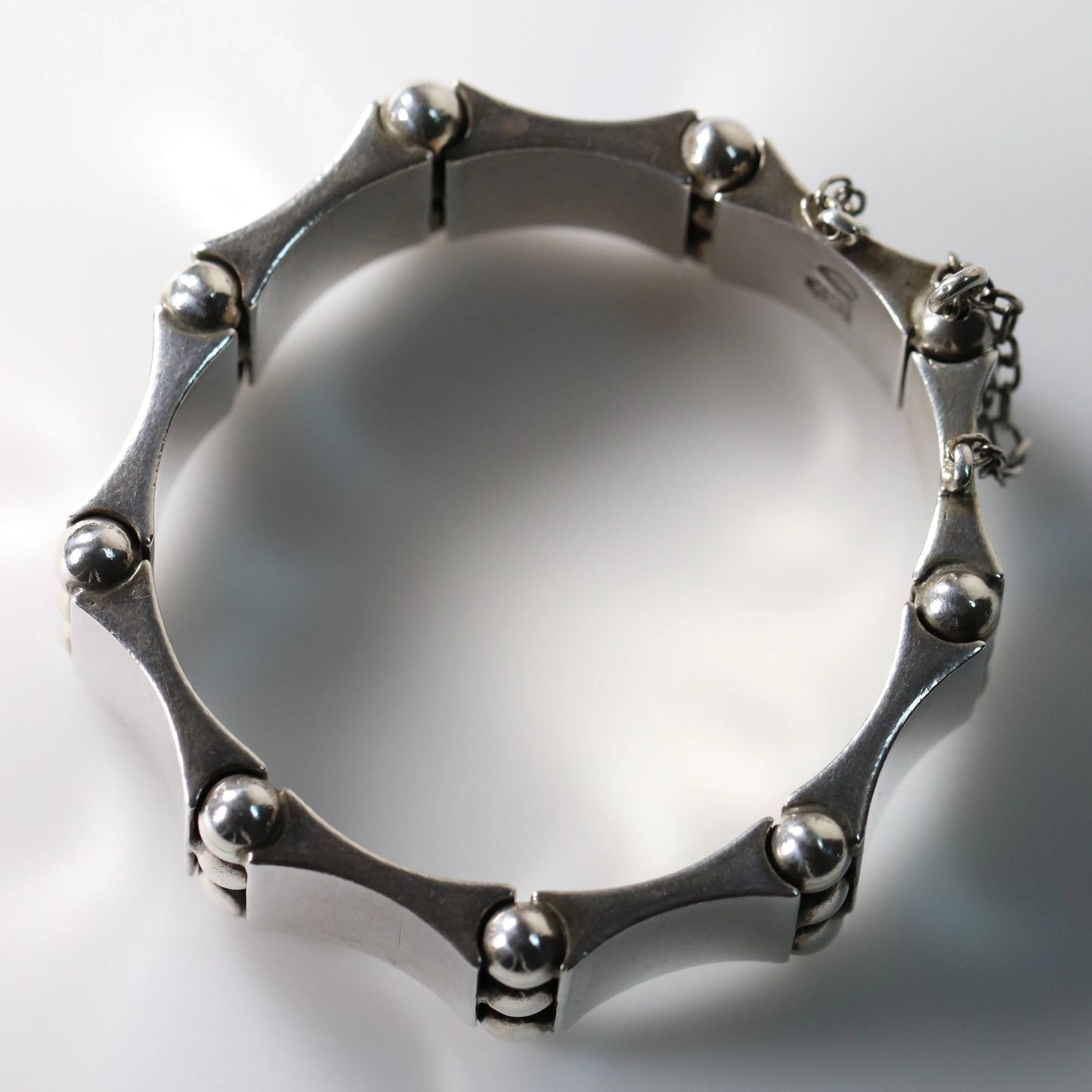Vintage Hector Aguilar Taxco Jewelry | Concave Panel and Ball Handcrafted Bracelet Mexico - Carmel Fine Silver Jewelry