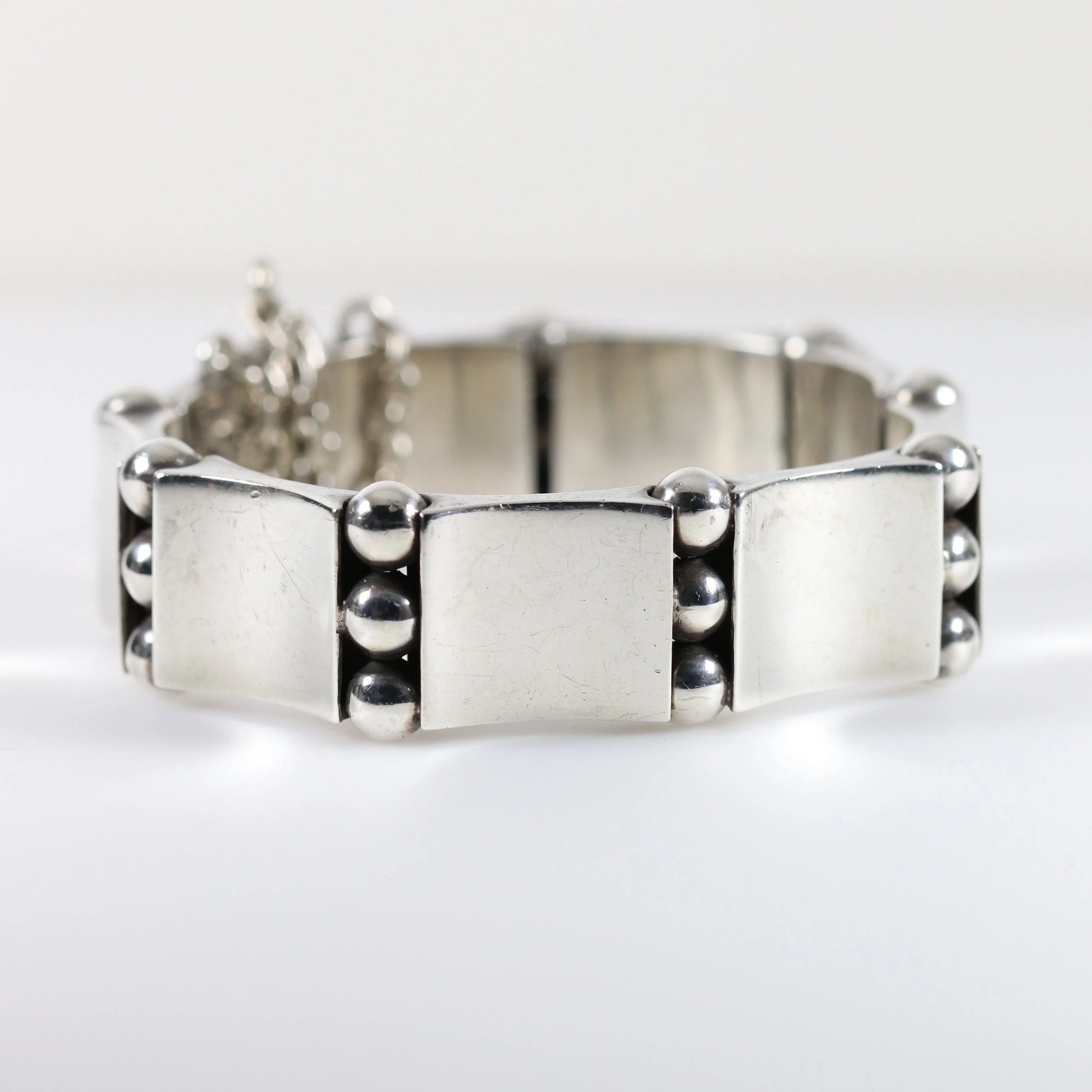 Vintage Hector Aguilar Taxco Silver Mexican Jewelry | Curved Panel Modernist Bracelet - Carmel Fine Silver Jewelry