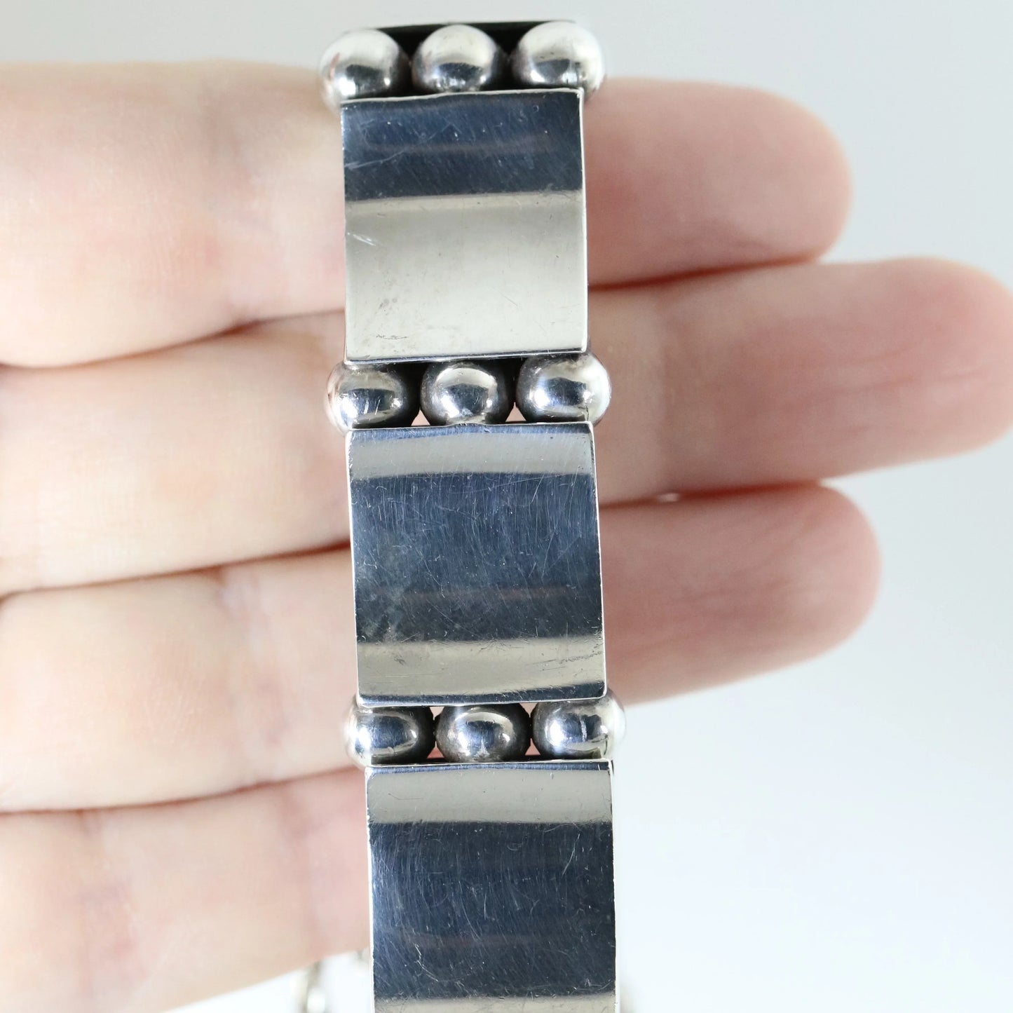 Vintage Hector Aguilar Taxco Silver Mexican Jewelry | Curved Panel Modernist Bracelet - Carmel Fine Silver Jewelry