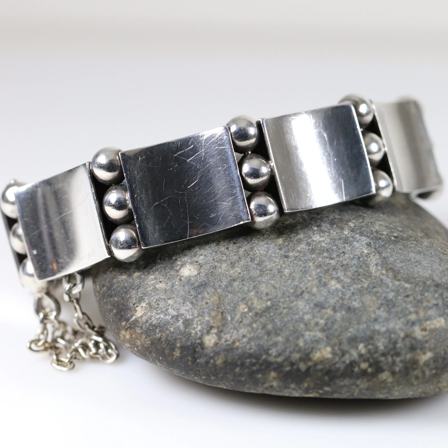 Vintage Hector Aguilar Taxco Silver Mexican Jewelry | Curved Panel Modernist Bracelet - Carmel Fine Silver Jewelry