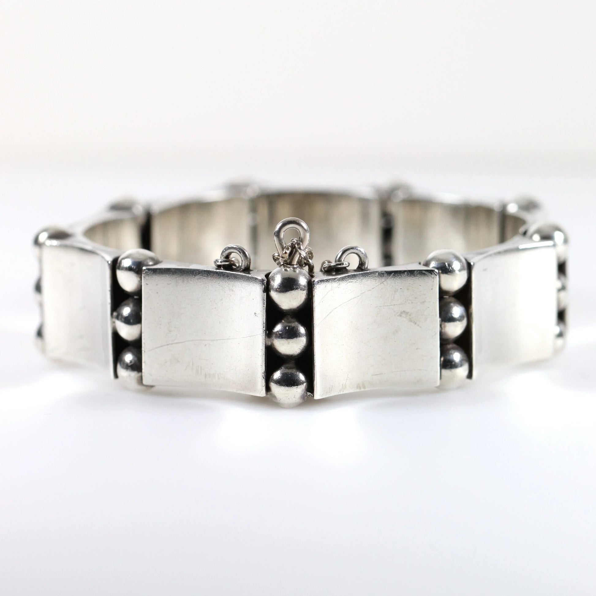 Vintage Hector Aguilar Taxco Silver Mexican Jewelry | Curved Panel Modernist Bracelet - Carmel Fine Silver Jewelry