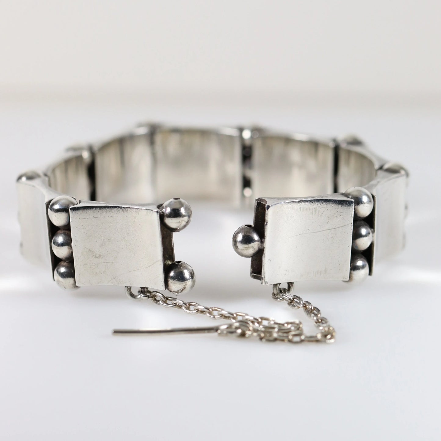 Vintage Hector Aguilar Taxco Silver Mexican Jewelry | Curved Panel Modernist Bracelet - Carmel Fine Silver Jewelry