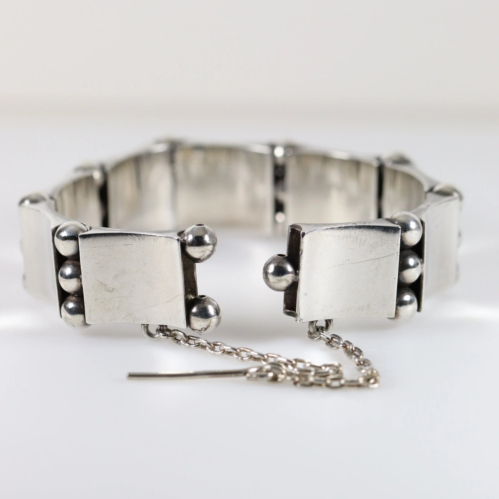 Vintage Hector Aguilar Taxco Silver Mexican Jewelry | Curved Panel Modernist Bracelet - Carmel Fine Silver Jewelry
