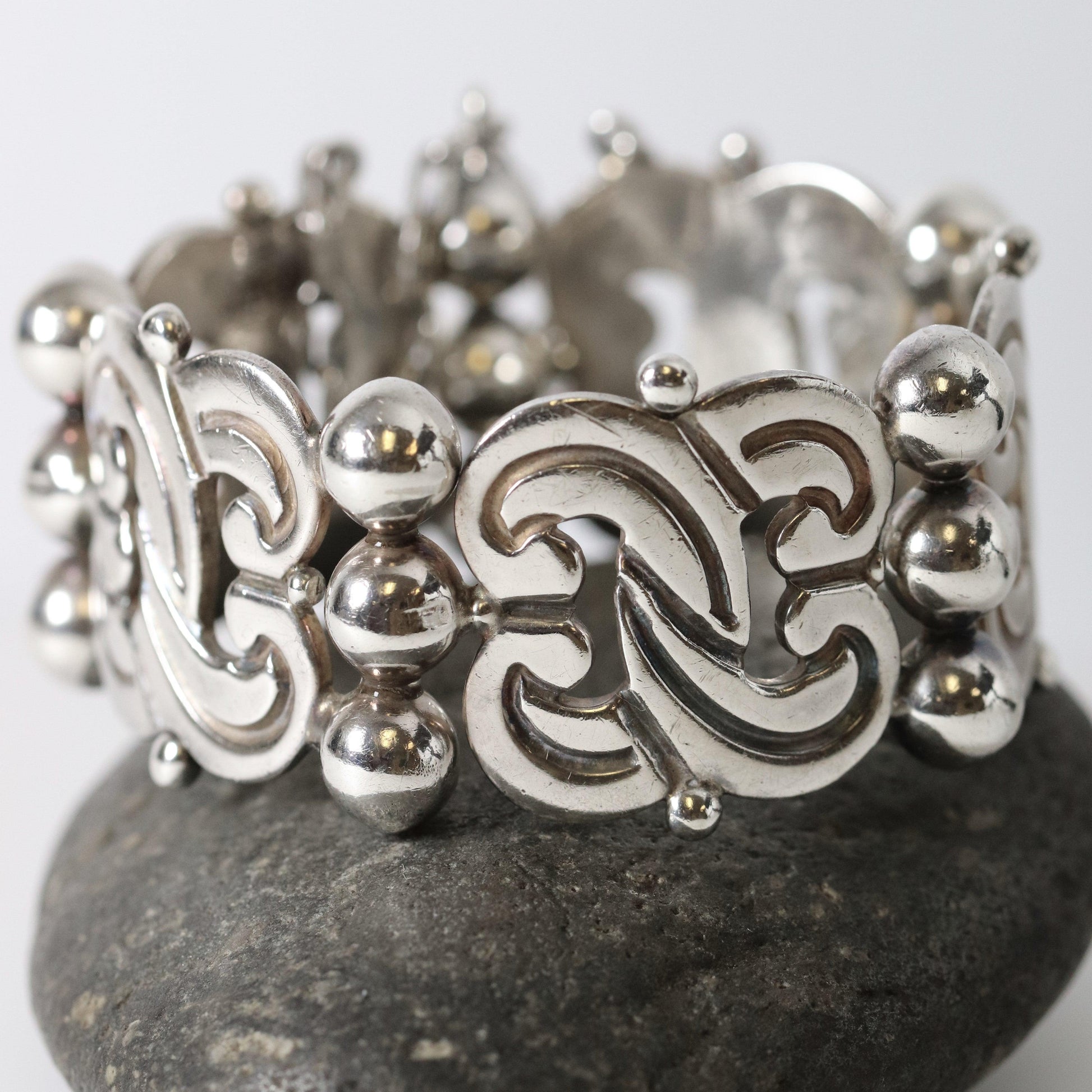 Vintage Hector Aguilar Taxco Silver Mexican Jewelry | Mid-Century 940 Fertility Bracelet - Carmel Fine Silver Jewelry