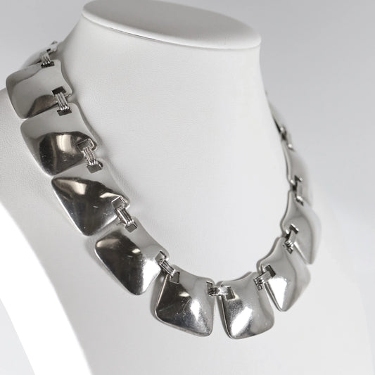 Vintage Hector Aguilar Taxco Silver Mexican Jewelry | Modernist 990 Silver Panel Choker Necklace - Carmel Fine Silver Jewelry