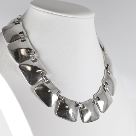 Vintage Hector Aguilar Taxco Silver Mexican Jewelry | Modernist 990 Silver Panel Choker Necklace - Carmel Fine Silver Jewelry