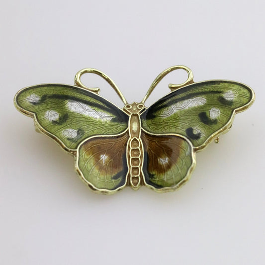 Vintage Hroar Prydz Enamel Jewelry | Petite Green Enamel Butterfly Brooch - Carmel Fine Silver Jewelry